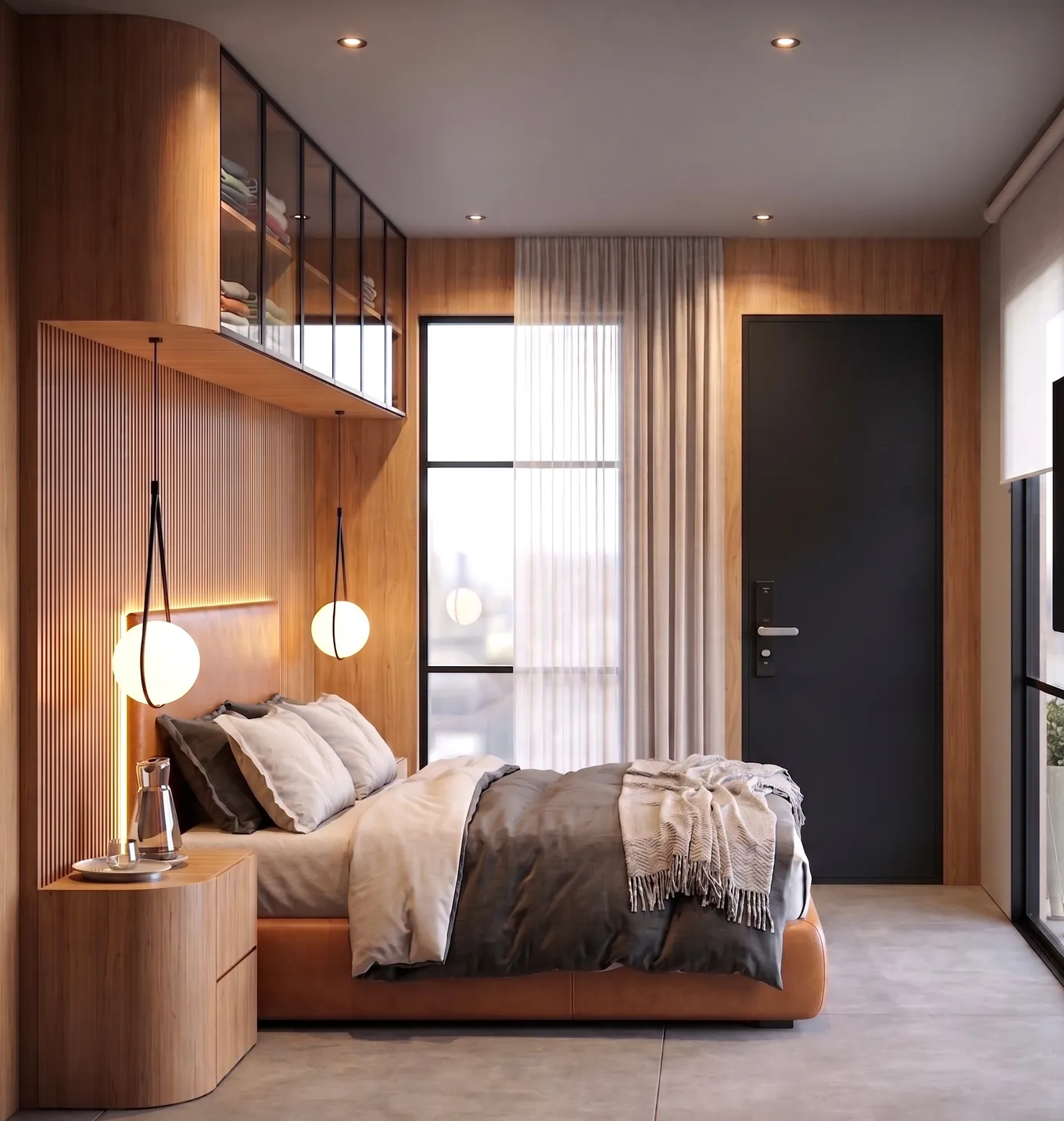 Cama com cabeceira em madeira