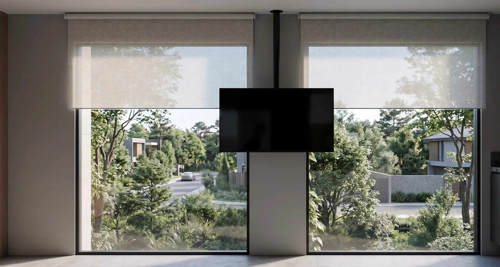 Janela ampla com vista para o verde